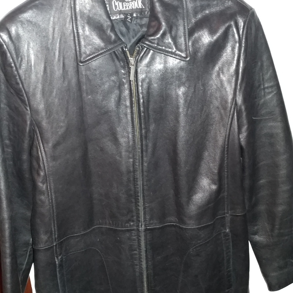 Women's black leather jacket coat